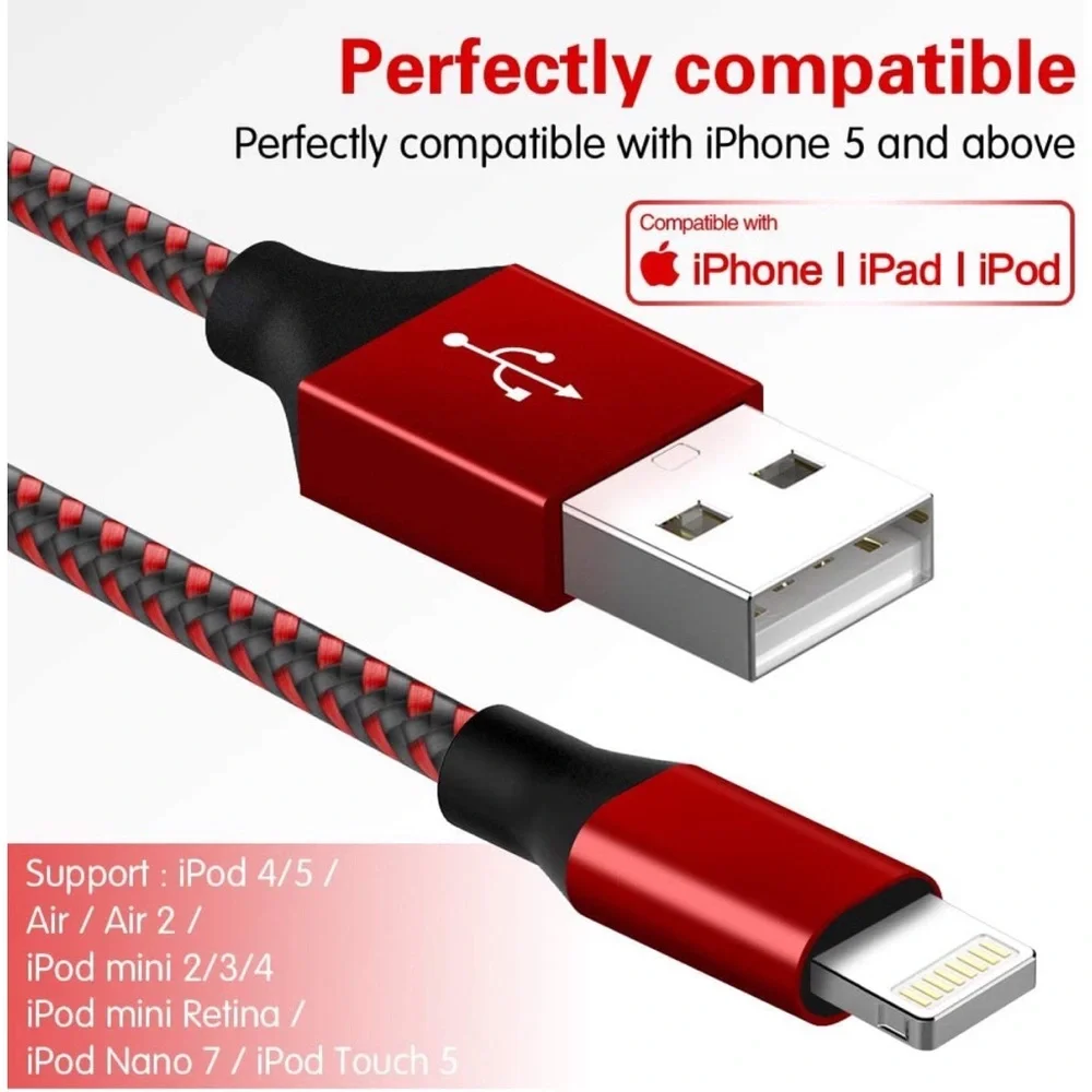 Lightning Cable Fast Charging High Speed Chargers Compatible with iPhone 5 Pack
